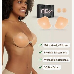 Niidor Sticky Bra,Strapless Adhesive Silicone W/Nipple Covers for Backless Dress